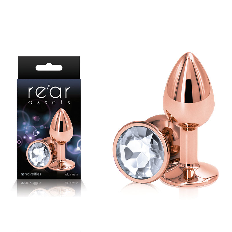 Rear Assets Rose Gold Butt Plug - Small (Round Clear Gem)